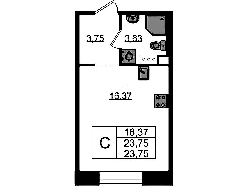 Квартира студия 23.75 м², 3/5 эт., ЖК «Plus Пулковский»